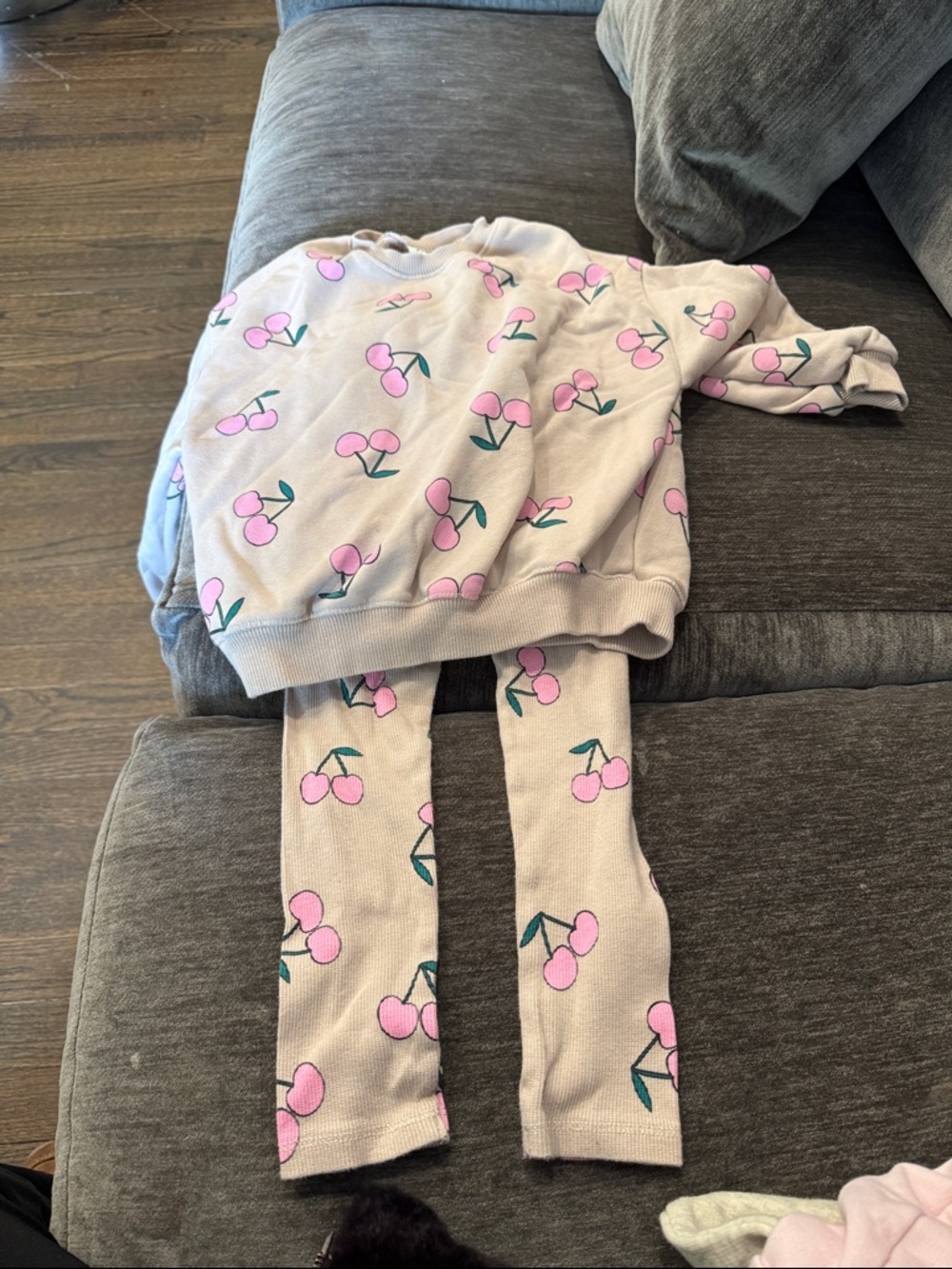 Zara Beige Sweater & Leggings Set with Pink Cherry Print